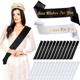24 Pieces Satin Sash Blank Sashes Pageant Sash Blank Sashes Plain Sashes DIY Plain Sashes Satin Sashes for Wedding Party Decoration Personalized Pageant Your Text Here (Black, White) Waydress