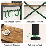 Baker Rack with Power Outlet - Microwave Stand with Storage, Large Coffee Bar Station with 14 Hooks, Metal Kitchen Shelf Rack for Spices, Pots, Rustic Brown and Black SNTD