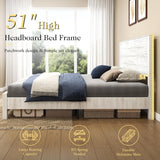 YUMPIE 51.2" H Wood Bed Frame with Headboard, King Platform Bed Frame with Wooden Slat Support, No Box Spring Needed/Easy Assembly, Rustic Pine, Distressed White YUMPIE