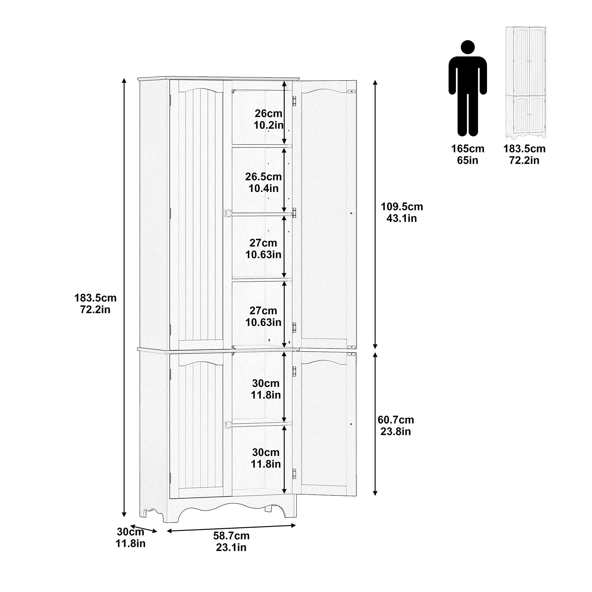 Function Home Tall Pantry Cabinet, Freestanding Storage Cabinet, Wooden Kitchen Pantry with 4 Doors and 5 Shelves, 72" Floor Cabinet Organizer for Kitchen Living Room Bathroom, Grey - WoodArtSupply