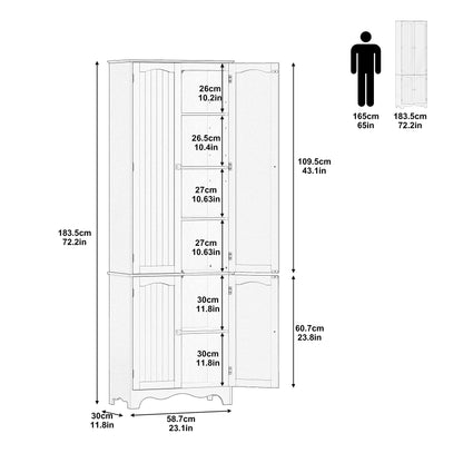 Function Home Tall Pantry Cabinet, Freestanding Storage Cabinet, Wooden Kitchen Pantry with 4 Doors and 5 Shelves, 72" Floor Cabinet Organizer for Kitchen Living Room Bathroom, Grey - WoodArtSupply