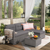 JOIVI Outdoor Patio Furniture Sets, 3-Piece All Weather Wicker Outdoor Conversation Set, Rattan Sectional Sofa Set, Patio Couch with Tempered Glass Table for Porch, Garden, Dark Gray JOIVI