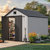 YITAHOME 8x10 FT Outdoor Storage Shed with Lockable Door, Large 544 Cuft Resin Shed with Floor Roof Windows Vents, All-Weather Plastic Storage Shed Tool Organizer for Backyard Garden Patio Lawn, Gray YITAHOME