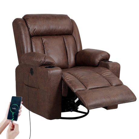 LAFWELL Retro Rocking Recliner Chair, Massage Rocker Recliner Chair with Vibration Massage and Heat, USB and Type-C Ports,360° Swivel Chairs,Living Room, Bedroom, Nursery, RV, Brown LAFWELL