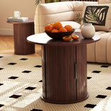 COSVALVE Nesting Coffee Table Set of 2 with Hidden Storage & Sliding Door, 23.6“ Circle Wood Coffee Table, Farmhouse Side & End Table Sets for Living Room, Small Spaces, Walnut COSVALVE