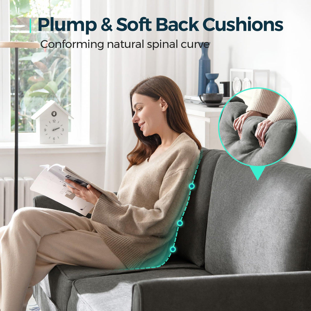 LINSY Loveseat Sofa Couch - Comfy 58" Small Loveseat for Small Spaces Modern Couches with Thick Cushion, Ergonomic Design Soft Sofa for Living Room Bedroom Apartment (Dark Grey) LINSY