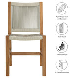 Modway Vienna Outdoor Patio Teak and Rope Armless Dining Chair Set of 2 in Natural Natural – Woven Rope Side Chairs – Teak Outdoor Dining Chairs – Weather-Resistant Deck Chairs Modway