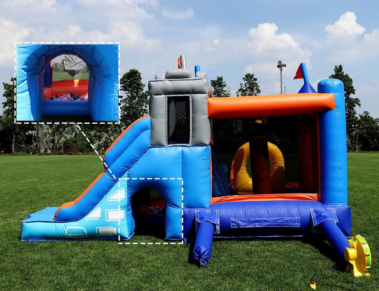 16x12FT Commercial Grade Bounce House Castle Inflatable, (Heavy Duty PVC), (1100w Blower)- 2 Slide, Ball Pit, Basketball Hoop, Obstacle - Bouncy House for Big Kid 5-12, Outdoor Party Toy Pool Backyard Okayego