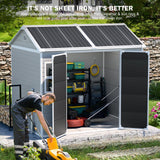 CDCASA 8x6X7 FT Resin Shed, Waterproof Large Outdoor Storage Shed with Floor & Lockable Door & 2 Windows, Plastic Tool Shed for Outside, Backyard, Patio, Poolside, Bike, Grey CDCASA