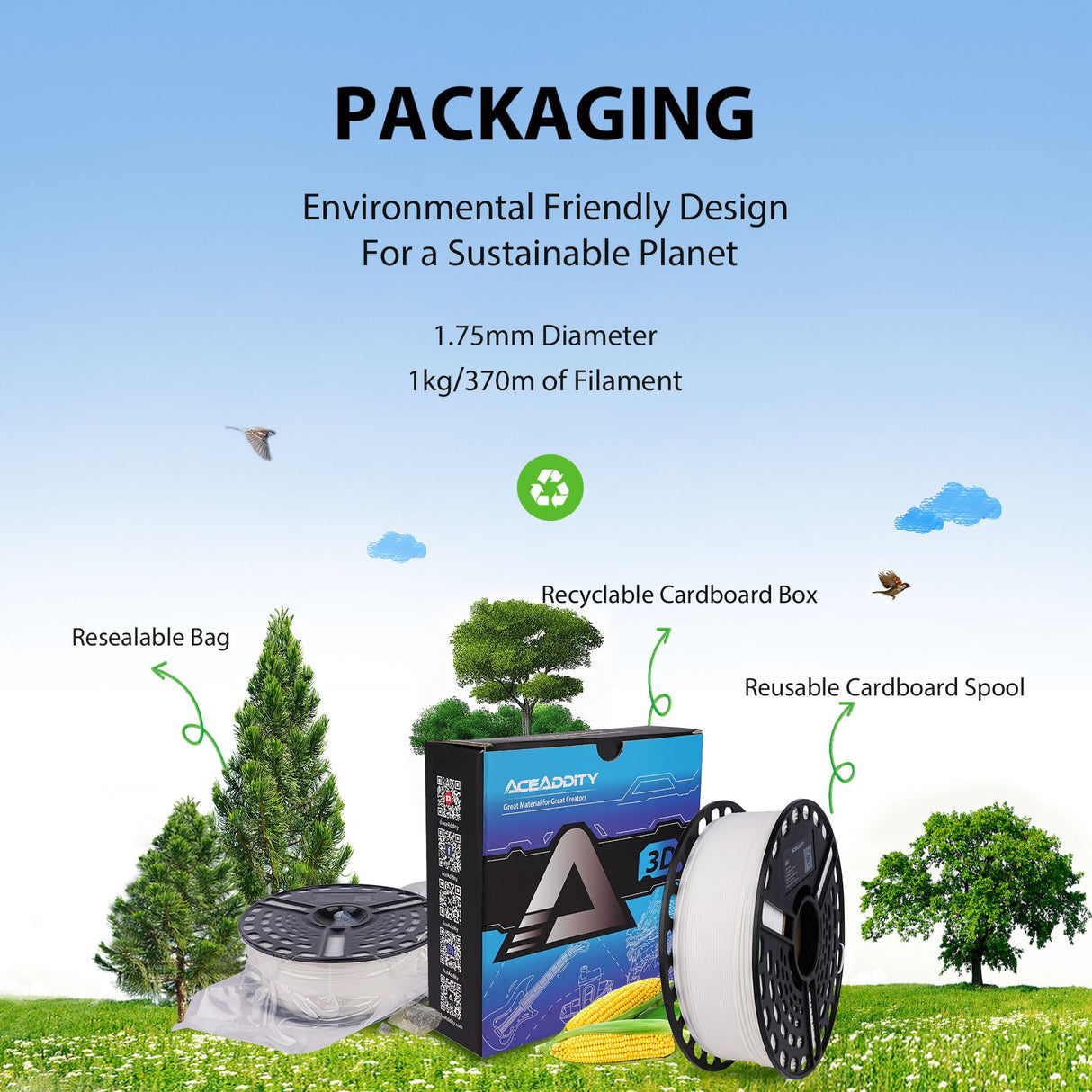 AceAddity ABS 3D Printer Filament, Heat Resistant, Dimensional Accuracy +/- 0.02 mm,1 kg Spool, 1.75 mm (White) Aceaddity