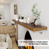 Fun Memories 72 Inch Floating Shelf, 12 Inch Deep Wall Shelf for Fireplace Mantel, Deep Storage Shelves for Home & Office, Wall Shelves with Invisible Bracket, Rustic Brown, Set of 1 Fun Memories