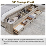 T4TREAM Farmhouse King Bed with Headboard and Storage Bench, Rustic Wood Platform Bed with 80" Storage Chest w/ 4 Large Drawer, Light Rustic Oak T4TREAM