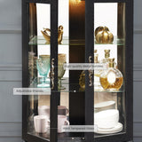 CKEASEAN Lighted Curio Cabinet, 52" H Glass Display Cabinet with Adjustable Shelves, China Cabinet with Tempered Glass Doors for Living Room, Light Blub Included (Black) CKEASEAN