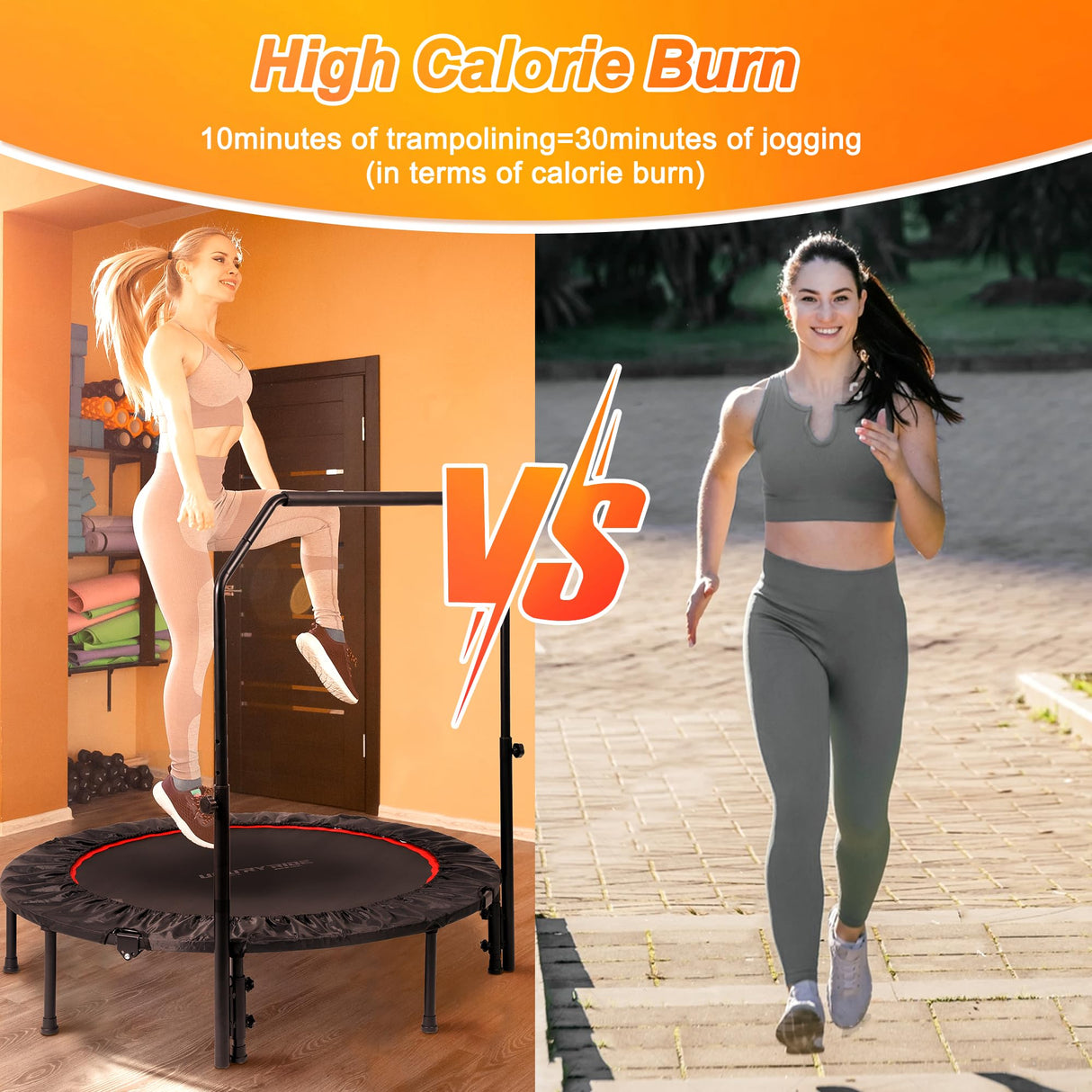 40"/48" Foldable Mini Trampoline for Adults 450/600 LB Rebounder Trampoline with Adjustable Foam Handle for Home Gym Small Exercise Trampoline for Indoor or Garden Workout TUYOHW