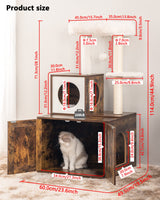 FourFurPets Multipurpose Litter Box Enclosure, Cat Tree and Condo, Side Table, with Large Platform, Cat House, Full Sisal Posts, Removable Washable Cushion, Rustic Brown FourFurPets