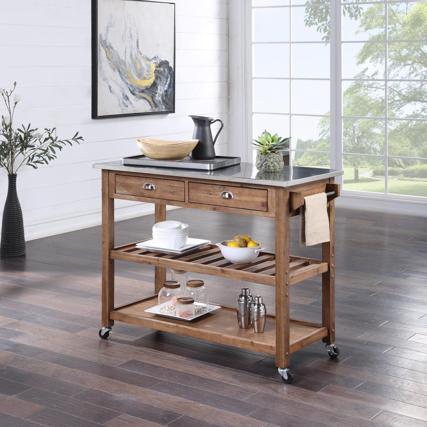 Boraam Sonoma Kitchen Cart, Barnwood Wire-Brush