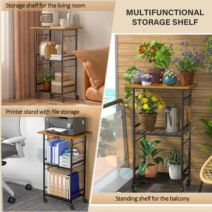 ThreeHio Rolling Kitchen Microwave Cart, 3 Tier Microwave Table Stand with Adjustable Shelf, Kitchen Storage Rack on Wheels, Coffee Station Cart Rack Shelf Organizer for Living Room Office, Balcony