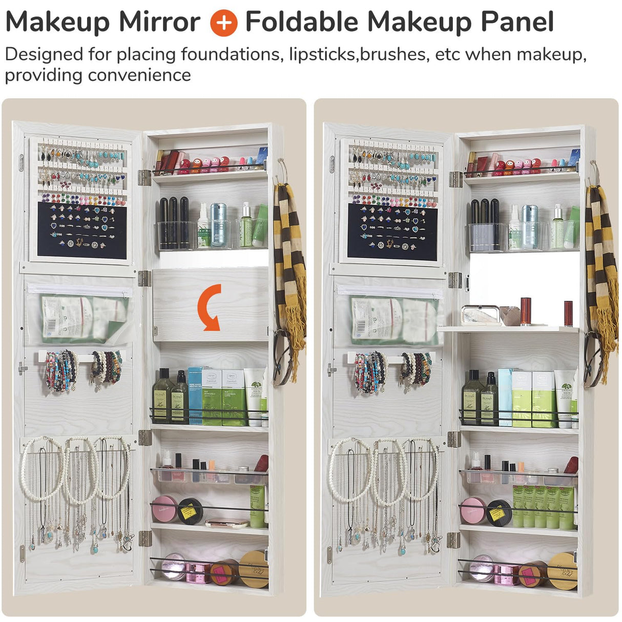 GISSAR Jewelry Mirror Armoire Wall Mount Over The Door Cabinet Storage Organizer Lockable Full Length Door Mirror(White) GISSAR