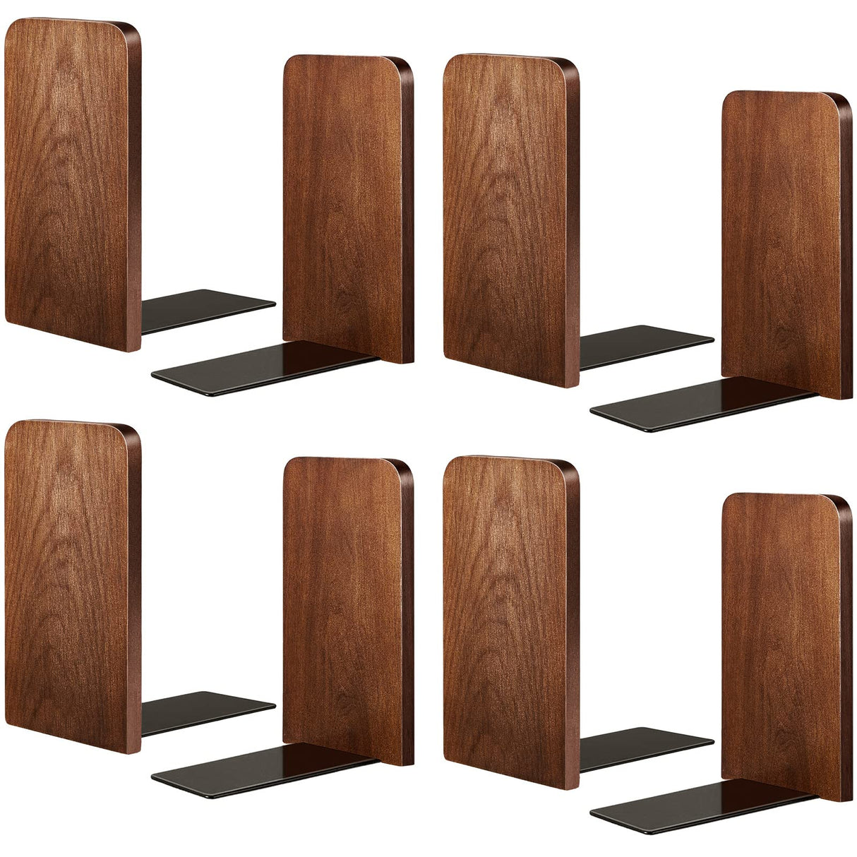 Eaasty 4 Pairs Wood Book Ends Walnut Bookends 5.2 x 3.2 x 4.2 Inches Sturdy Book Stoppers Book Holder Office Desk Decor Wood Desk Accessories Large Office Book Stand for Books, Decorative Book Shelf Eaasty