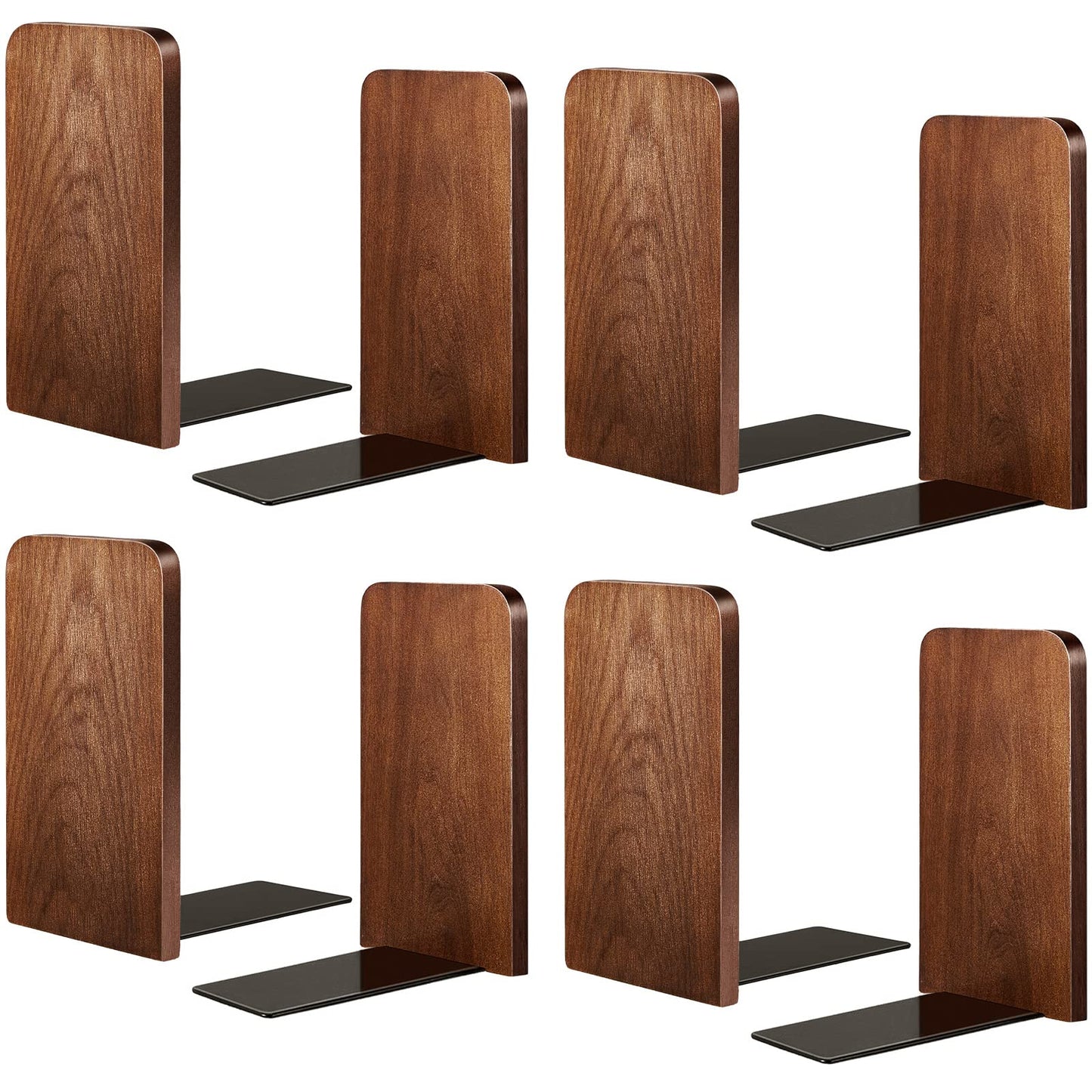 Eaasty 4 Pairs Wood Book Ends Walnut Bookends 5.2 x 3.2 x 4.2 Inches Sturdy Book Stoppers Book Holder Office Desk Decor Wood Desk Accessories Large Office Book Stand for Books, Decorative Book Shelf