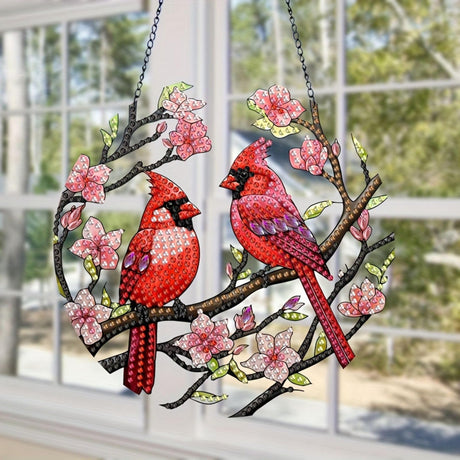 Generic DIY Hanging Diamond Pendant Special Shaped Crystal Diamond Art Painting Ornament Single Sided for Window Home Garden Wall Door Decor-Cardinal WoodArtSupply