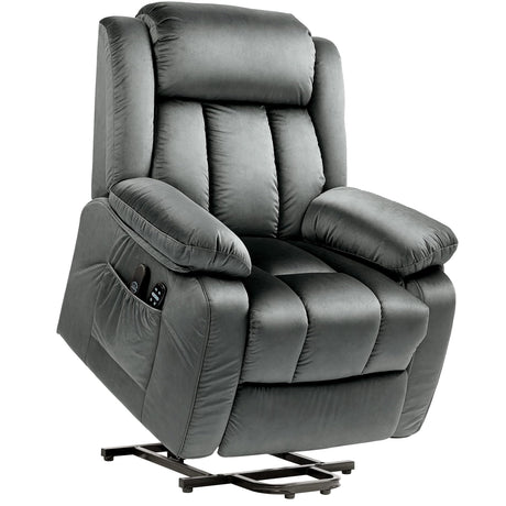 HOMCOM Power Lift Recliner Chair for Elderly, Fabric Massage Chair with Massage and Heat, Electric Lift Chair with USB Ports, Remote Controllers and Side Pockets, 35" Wide Back, Gray HOMCOM