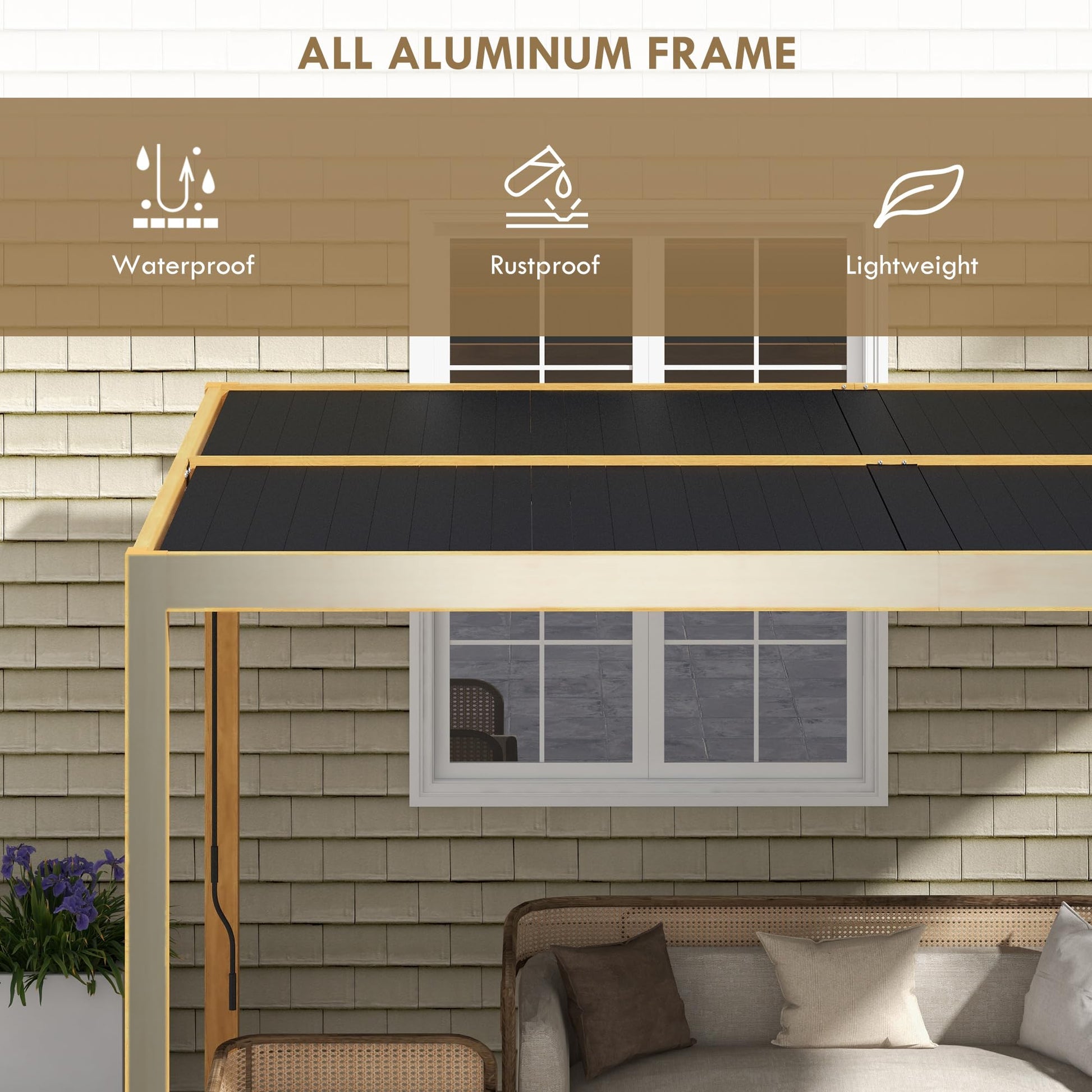 Outsunny 10' x 13' Louvered Pergola, Aluminum Outdoor Pergola with Adjustable Roof, Hardtop Gazebo for Patio, Deck, Garden, Yard, Beach, Black Roof and Natural Frame - WoodArtSupply