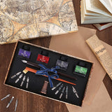 YICMY Calligraphy Pen Set,Calligraphy Set For Beginners Includes Oblique Pen Wooden Calligraphy Pen 12 Pen Nibs & 4 Different Color Inks Dip Pen Set Fountain Pen Set Retro Gift YICMY