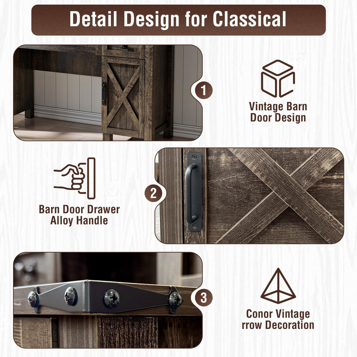 Captain Winters 42.13'' Farmhouse Makeup Vanity Desk with Sliding HD Mirror and Lights, Makeup Vanity with 4 Drawers & Cabinet, Farmhouse Vanity for Bedroom,Dark Barnwood Grey Captain Winters