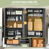 RAVIGIN Metal Garage Storage Cabinet with Wheels,73" H Locking Tool Cabinet with 2 Doors and 4 Adjustable Shelves Tall Cabinet for Garage, Heavy Duty File Cabinet for Office, School (Black) RAVIGIN