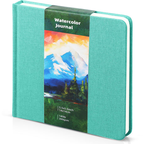 Dispowreath 5.5" x 5.5" Watercolor Sketchbook Journal Square Watercolor Notebook Cold Press 140lb 300gsm Cotton Paper 48 Pages Journals Notebook Paper Pads(Turquoise,5.5x5.5 in) Dispowreath