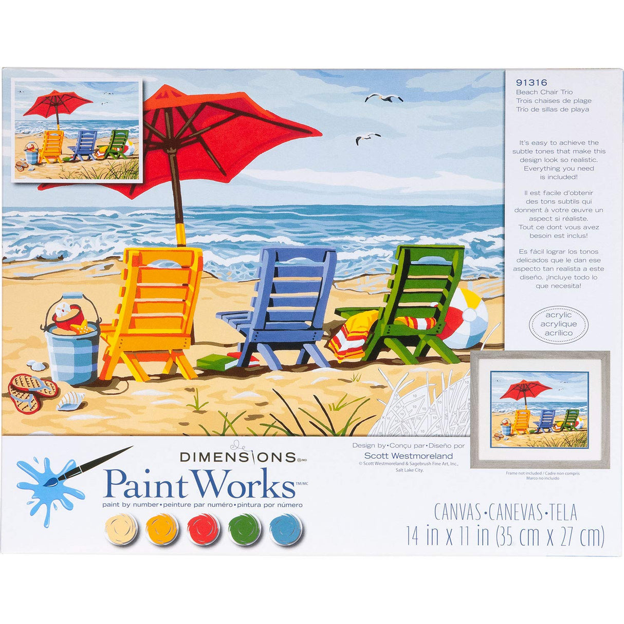 Dimensions Beach Chair Trio Paint by Numbers for Adults, 14'' W x 11'' L Dimensions