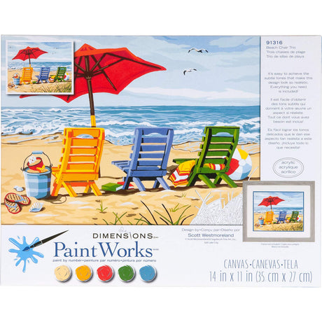 Dimensions Beach Chair Trio Paint by Numbers for Adults, 14'' W x 11'' L Dimensions
