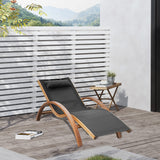Outsunny Outdoor Chaise Wood Lounge Chair with Pillow, Armrests, Breathable Sling Mesh and Comfortable Curved Design for Patio, Deck, and Poolside Outsunny