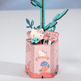Hands Craft Hello Kitty and Friends Pink Rose 3D Wooden Puzzle Kit | DIY Flower Model | Arts & Crafts for Adults & Kids | Creative Hobby Kits | Hello Kitty Collectible | Wood Building Set Hands Craft