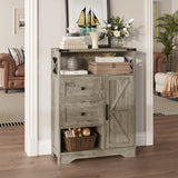 Fameill Farmhouse Storage Cabinet with 2 Drawers&Shelves,Freestanding Storage Cabinet with Doors&Open Storage,Floor Storage Cabinet for Living Room,Bathroom,Kitchen,Laundry,Light Rustic Oak Fameill