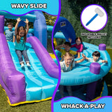 Sportspower INF-2415 Whack-A-Play Inflatable Bounce House with Basketball Hoop, Slide and Quick Inflate Blower: Recommended Age 3-8, Blue/Purple and Yellow, 13'x12'x7.83' Sportspower