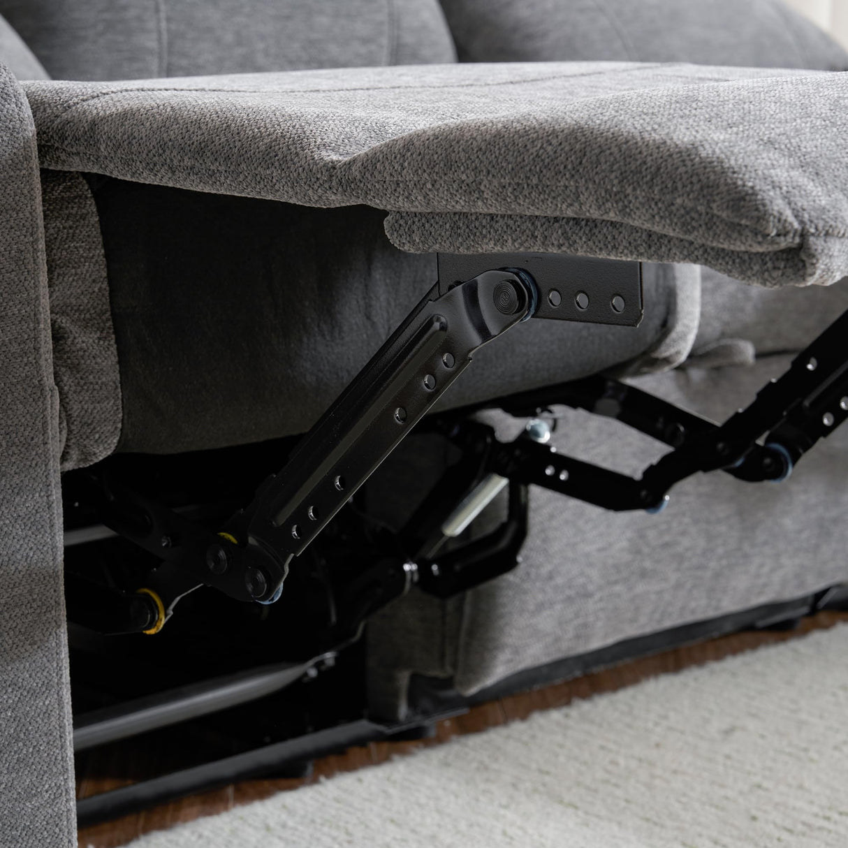 75'' Manual Reclining Sofa with Storage Drawer, 3 Seat Wall Hugger Recliner Couch with Cup Holders, Side Pockets, Chenille Fabric, Compact 3-Person Recliner for RV, Living Room, Apartment (Grey) LURVIA