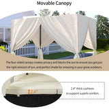 Patio Chaise Lounge, PE Rattan Outdoor Patio Wicker Sunbed Daybed with Adjustable Seats, Four-Sided Canopy, Overhead Curtain and Beige Cushions for Backyard, Garden, Poolside (for 2-6 People) Harper & Bright Designs