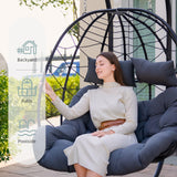 Easyego Double Egg Chair with Stand Hammock Swing Chair 2 Person Outdoor Indoor Hanging Loveseat with UV Resistant Removable Cushion for Patio Living Room-660LBS Capacity, Grey Easyego