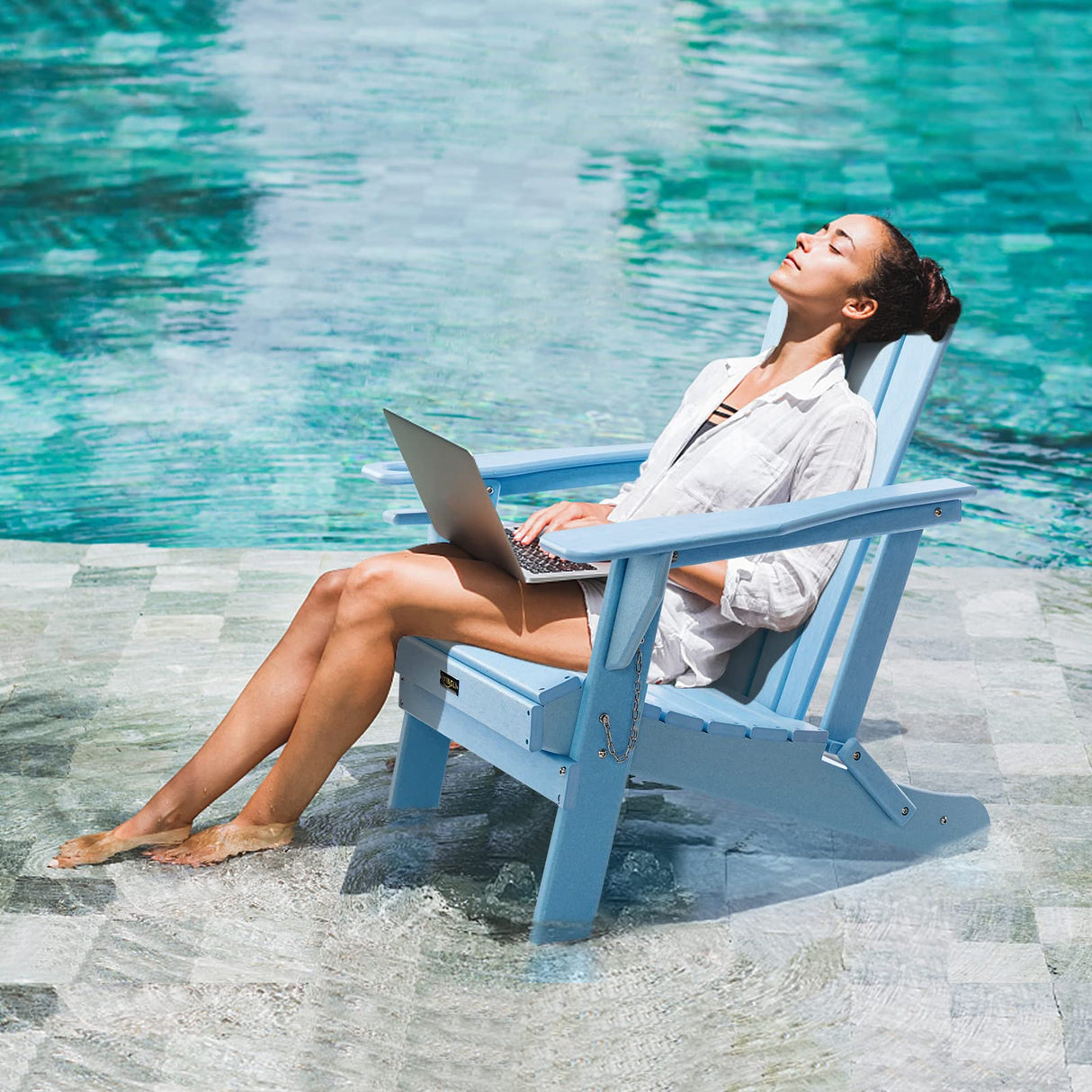 VINGLI Plastic Adirondack Chairs Set of 2, Folding with Cup Holder, Waterproof HDPE Material, Comfortable 380lb Weight Capacity for Outdoor Pool Patio Lounge Chair Lawn Furniture Firepit (Blue) VINGLI