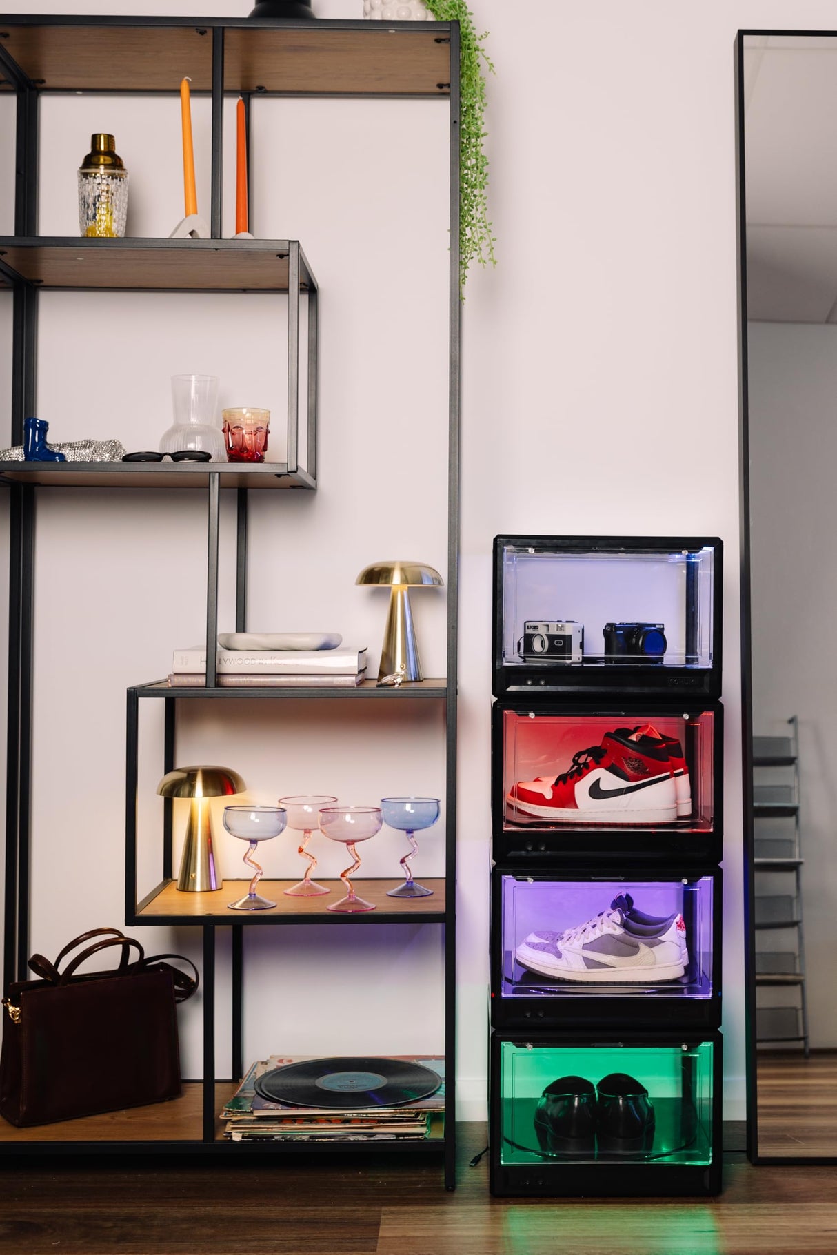 SCHUMI Display Case for Collectibles - LED Stackable Shoe Organizer with 360 Rotation - Display Case Cabinet for Sport Helmet, Toys, Football, Basketball and Collectables Display SCHUMI!