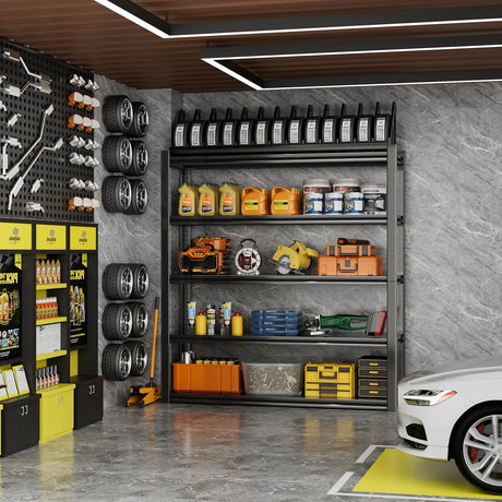 Howzone 72" H Garage Shelving 2000LBS Heavy Duty Storage Shelves Adjustable 5 Tier Metal Shelves for Storage Garage Industrial Shelving Utility Racks,16" D x35.5 Wx72 H,Black Howzone