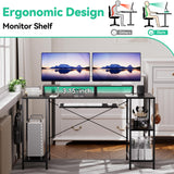 HYPIGO Workstation Desk with Keyboard Tray, 55 Inch Computer Desk with Storage Shelves Monitor Stands and 4 Iron Hooks, Industrial Desk for Home Office HYPIGO
