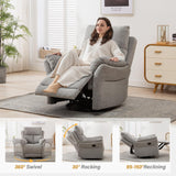 ANJ Swivel Rocker Recliner Nursery Chair, Manual Glider Rocking Recliner Chairs for Adults, Small Recliners for Small Space, 360° Swivel Lazy Boy Recliner Chairs for Living Room, rv, Silver Grey ANJ