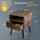 Lifetime Home 2 SET, Mid-Century Modern Nightstand, Wooden Table with Storage Drawer - Bedside Table for Bedroom or End Table for Living Room, Dark Natural Wood Accent Decor - Rustic Brown Lifetime Home