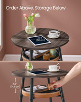 VASAGLE EKHO Collection - Bar Table with Storage, Round High Pub Table, Synthetic Leather with Stitching, Mid-Century Modern, Kitchen Home Bar, Living Room, Easy Assembly, Ash Brown and Caramel Brown VASAGLE