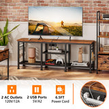 Furologee TV Stand with Power Outlets, Entertainment Center with Open Storage Shelves for TVs up to 55 Inch, TV Media Console Table with Soundbar Shelf for Living Room, Bedroom, Rustic Brown Furologee