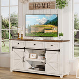 LUXOAK Farmhouse TV Stand with Sliding Barn Door & Drawer, 59" Rustic Entertainment Center for TVs up to 65", Buffet Storage Cabinet for Living Room, Bedroom, Dinning Room, White+Barnwood LUXOAK