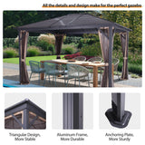 GARTOO 14' x 12' Polycarbonate Hardtop Aluminum Patio Gazebo with Skylight - Outdoor Heavy Duty Gazebo with Breathable Netting for Garden, Poolside, Deck, Patio GARTOO